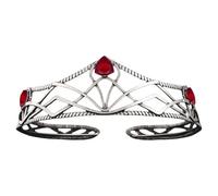 FEESHOW Retro Alloy Rhinestone Crown Vintage King Queen Tiara Crystal Headpiece for Women Men Party Pageant Wedding Prom Antique Silver&Red One Size
