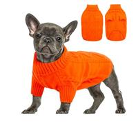 FEESHOW Soft Thermal Dog Sweater Turtleneck Pullover Cozy Winter Knitwear For Small Dogs Chihuahua French Bulldog Orange L