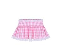 FEESHOW Unisex Sissy Adult Baby Crossdressing Ruffle Fancy Dress Gingham Micro Mini Skirt for Men and Women Pink X-Small