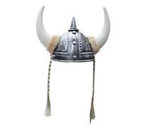FEESHOW Viking Helmet with Horns for Adult Medieval Roman Soldier Helmet Gladiator Costume Accessories Braids Silver A One Size