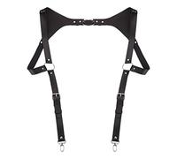 FEESHOW Vintage Medieval Leather Suspender H-Back Steampunk Suspenders with Adjustable Buckle for Men Party Cosplay Clubwear Black B One Size
