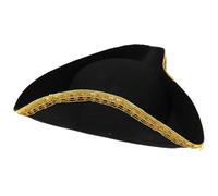 FEESHOW Women Men Colonial Tricorn Pirate Hat for Pirates Theme Party Cosplay Masquerade Accessories Black Gold One Size