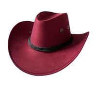FEESHOW Women Men Wide Brim Western Cowboy Hat American Cowgirl Hat Outdoor Travel Sun Hat Burgundy One Size
