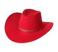 FEESHOW Women Men Wide Brim Western Cowboy Hat American Cowgirl Hat Outdoor Travel Sun Hat Red One Size