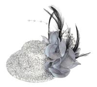 FEESHOW Women Steampunk Mini Top Hat Clip with Feathers Disco Magician Hats for Dress Up Cosplay Party Silver One Size