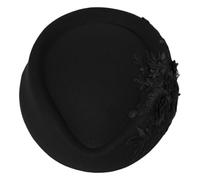 FEESHOW Women Vintage 1940's 1950's Fascinator Floral Pillbox Beret Hat Retro Felt Church Derby Tea Party Hats Black One Size