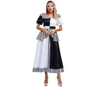 FEESHOW Womens Adult Clown Costume Shorts Sleeves Dress Horror Movie Halloween The Killer Clown Outfits Black&White XXL