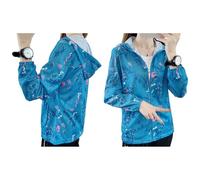 FEESHOW Women's Breathable Outdoor Golf Jacket, UV-Protective Lightweight Elastic Summer Sport Sun Coat Light Blue L