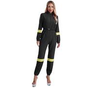 FEESHOW Womens Firefighter Uniform Costume One Piece Fireman Cosplay Outfit Rompers Jumpsuit Fancy Dress Black M