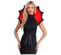 FEESHOW Women's Lace Victorian Stand Up Feather Collar Shoulder Wrap Gothic Queen Collar Vampire Costume Red Black One Size