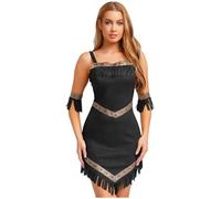 FEESHOW Womens Native American Costume, Adult Native Indian Princess Dress, Halloween Fancy Dress up Black L