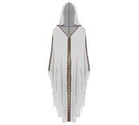 FEESHOW Womens Open Front Cardigan Loose Fit Hooded Long Robe Abaya Islamic Dubai Kaftan Maxi Dress White One Size