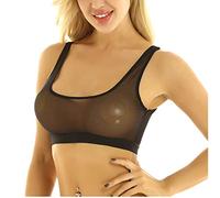 FEESHOW Women's Sexy Crop Top Mesh Sheer Bralette Wirefree Workout Yoga Bra Top Vest Camisole Black 4XL