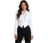 FEESHOW Women's Vintage Smoking Blazer Ringmaster Costume Elegant Tailcoat For Carnival Halloween Cosplay Showman Tuxedo White L