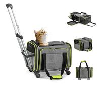 Feestars Cat Carrier with Wheels Under 18 lbs, Rolling Pet Carrier Airline Approved for Kitty and Small Dog (Grey, 17" L x 11" W x 11" H)