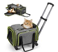 Feestars Cat Carrier with Wheels Under 18 lbs, Rolling Pet Carrier Airline Approved for Kitty and Small Dog, Cat Bag Carrier,Expandable Soft Sided Pet Carrier for Travel, Camping and Trip