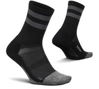Feetures Elite Light Cushion Mini Crew Sock - Sport Sock with Targeted Compression - L, Dark Gray (1 Pair)