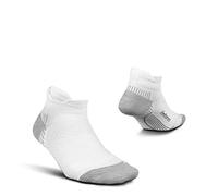 Feetures Plantar Fasciitis Relief Sock Light Cushion No Show Tab- Targeted Compression Sock for Women & Men - S, White (1 Pair)
