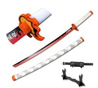 Feeziloe Demon Slayer Wooden Katana - 104cm/41 Safe Cosplay Samurai Sword for Tanjiro, Rengoku, Zoro (Rengoku Kyoujurou Inferno)
