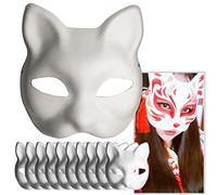 Feeziloe DIY White Paper Mask Cat Face-10 Pcs, Pulp Blank Hand Painted Mask, Personality Design for Halloween Masquerade Costume Cosplay