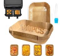 FEEZOM 130PC Air Fryer Liners Disposable for Ninja AF300UK AF400UK SL400UK | Parchment Paper with Brush, Rectangular Air Fryer Accessories compatible with Ninja Dual 7.6L/9L/9.5L, Tower, Keplin, Other