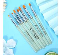 Feezroun 7-Piece Gold Glitter Handle Nail Art Brush Set for Gel Painting | Nail design kit, fine nylon for detailing, lightweight transparent, aluminum ferrules, suitable for home salon 3D carving