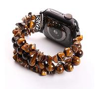 FEFD For Apple Watch Bracelet 38mm 40mm 42mm 44mm Women Handmade Natural Stone Strap Replacement 7/6/5/4/3/2/1/SE Series Band (Color : Tourmaline, Size : 42mm or 44mm)