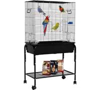 FEFE Bird Cage Budgie Cage with Stand & Storage Parrot Cage Black Iron Flight Cage for Small lovebird/Cockatiel/Parakeet/Conure/Finch/Budgie/Canary 130cm High with Stand Black