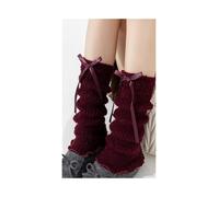 FEFHFKZCZZ Warm calf bow pile women's leg thick socks for girls, cross-border Korean, plush autumn and winter long tube(Burgundy)