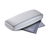 FEFI Hard Shell Eyeglass Case in Silk-Look - including cleaning cloth (Silver)