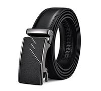 FEFLO Mens Belt Black Leather Belts Adjustable Ratchet Belt for Trousers (L, belt length 115cm, suitable for waist ≤105cm)