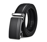 FEFLO Men's Leather Belt - Black Ratchet Belt with Automatic Buckle, Adjustable Leather Belt, 35mm Wide, Perfect for Suits, Jeans, Casual and Business Wear