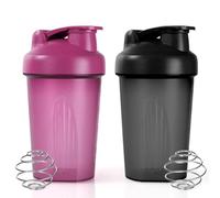 Fefod 2 Pack Protein Shaker Bottle with Stainless Steel Mixing Ball 500ml, Protein & Supplement Shaker Bottle, Leak Proof Flip Flop Lid Shake Bottle Mixer, BPA Free Protein Shake Bottle Black + Purple