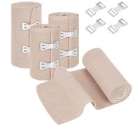 Fefod Premium Compression Bandage, 4pk (2x7.5 cm, 2x10 cm) Durable Elastic Bandage Wrap with 12 Extra Clips, Stretches up to 4.5m, Reusable Elasticated Bandages for Legs, Wrists, Ankles, Knees, Feet