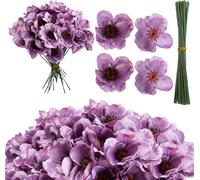 Fegat 60Pcs Poppies Artificial Flowers, Silk Poppy Artificial Flower with Flowers Branch Head Faux Corn Poppies Craft Flower for Veterans Remembrance Memorial Day Grave Garden Decoration (Purple)