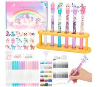 Fegat Unicorn DIY Pen Making Kit, Pen Creator Studio Glitter Pens Marker Set, Make Your Own 15 Sparkly Pens with Beads, Creative Arts and Craft Kits Birthday Party Gifts for Ages 6 7 8 9 10 11 12+