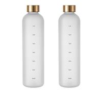 Fegtrtyoa 2X 1L Water Bottle with Time Marker 32 OZ Motivational Reusable Fitness Sports Leakproof Frosted Plastic Bottle White