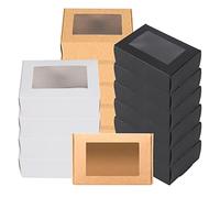 Fegtrtyoa 30 Pcs Mini Paper Box with Window Present Packaging Box Treat Box for Soap Treat Bakery Candy(Black Brown White)