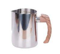 Fegtrtyoa 600ml Espresso Frothing Pitcher Wooden Grain Handle Milk Jug Cappuccino Pitcher Creamer Cup Silver