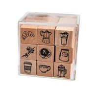Fegtrtyoa Calendar Planner Scrapbooking Cute Cartoon Mini Pattern Wooden Stamps 9pcs/Set Ordinary Life Lovely World A