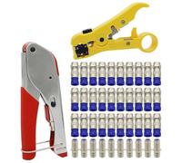 Fegtrtyoa Coax Cable Crimper and F RG6 Connectors 30Pcs F Male and 10Pcs Female to Female with Coaxial Compression Tool Kit