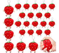 Fegtrtyoa Cute Fruit Keychains Plush Pendant Straws 24Pcs Red Plush Stuffed for Strawberry Kawaii Charms Goodie Bags Party Favor
