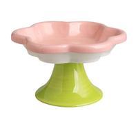 Fegtrtyoa Elevated Cat Food Bowl with Flower Ceramic, Raised Bowl Water Plate Snack Dish Featuring Stand for Neck Protection Pink