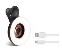 Fegtrtyoa Mini Clip Ring Light with Macro Lens, Portable Rechargeable Dimming for Smartphone Photography Camera Video Recording
