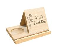 Fegtrtyoa Personalized Wooden Triangle Book Stand with Coffee Cup Mug Holder,Custom Birth Flower Book Page Holder,Without Words Easy to Use