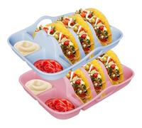 Fegtrtyoa Silicone Taco Holder Plates Set of 2 with Dividers, Dip Trays& Non-Slip Carry Handles-10 in Stands Included A
