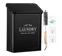 Fegtrtyoa Wall Mounted Lint Bin for Laundry Room, Metal Lint Container with Lid and Brush, Magnetic Lint Box for Dryer Black