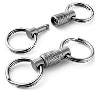 FEGVE Titanium Quick Release Swivel Keychain, Pull Apart Detachable Keychain Heavy Duty Car Key Holder with 4 Stainless Steel Key Rings-2pcs