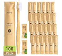 FEHHTO 100 Pack Bamboo Toothbrushes Kit Bulk, Disposable Toothbrushes Soft Bristle with Toothpaste (6g), Individually Wrapped Guest Dental Kit for Hotel Amenities, Airbnb Hosts, Travel & Camping