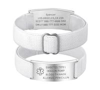 Fehki Medical Bracelet for Men Women,Free Custom Engraving Medical ID Bracelets,Personalized Epilepsy Type 1/2 Diabets Bracelets SOS Bracelet Adjustable Wristband (06.White-Silver Tag)
